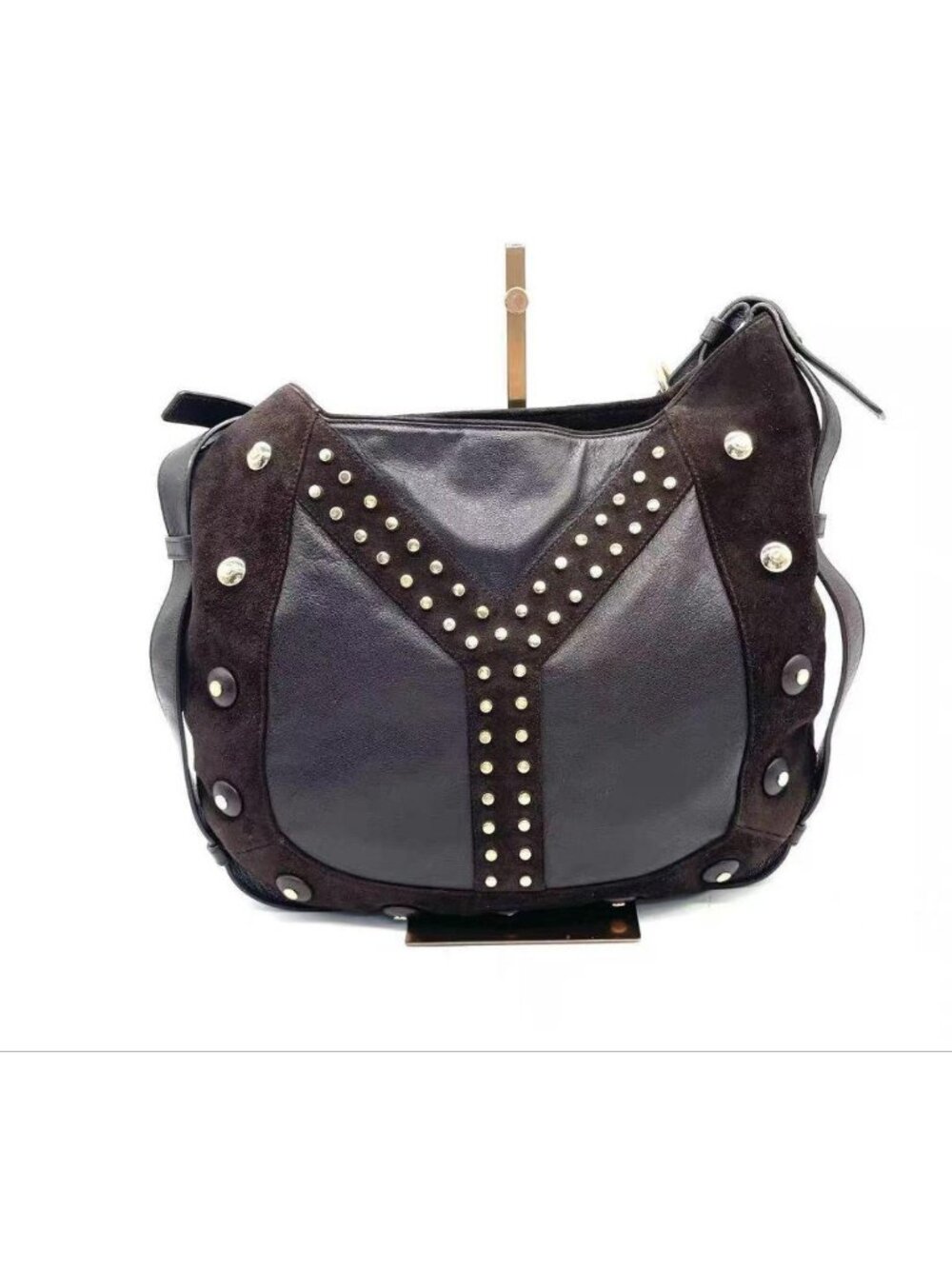 Saint Laurent YSL Bag Mombasa Leather Studs Dark Brown